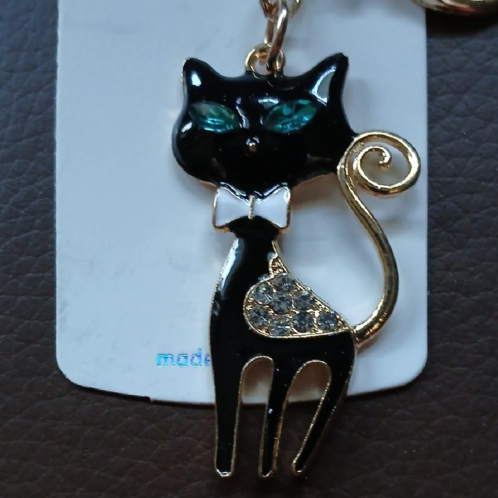 Mint Black Cat Keychain with Gold Details